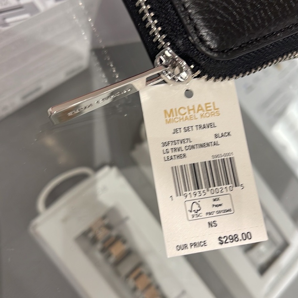 MICHAEL KORS LARGE TRAVEL CONTINENTAL WRISTLET WALLET PHONEHOLDER BLACK /Silve - Picture 6 of 16